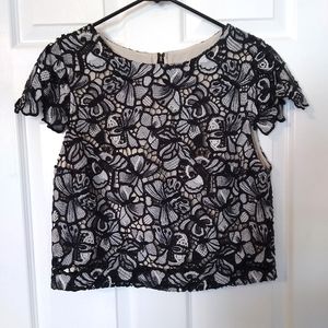Alice + Olivia butterfly lace cropped blouse